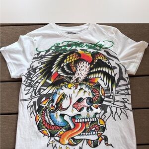 Vintage Ed Hardy Men’s White Graphic Skull & Snake T-Shirt